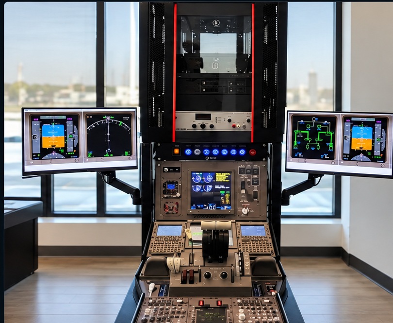 FedEx B777 ACARS engineering rig with active displays