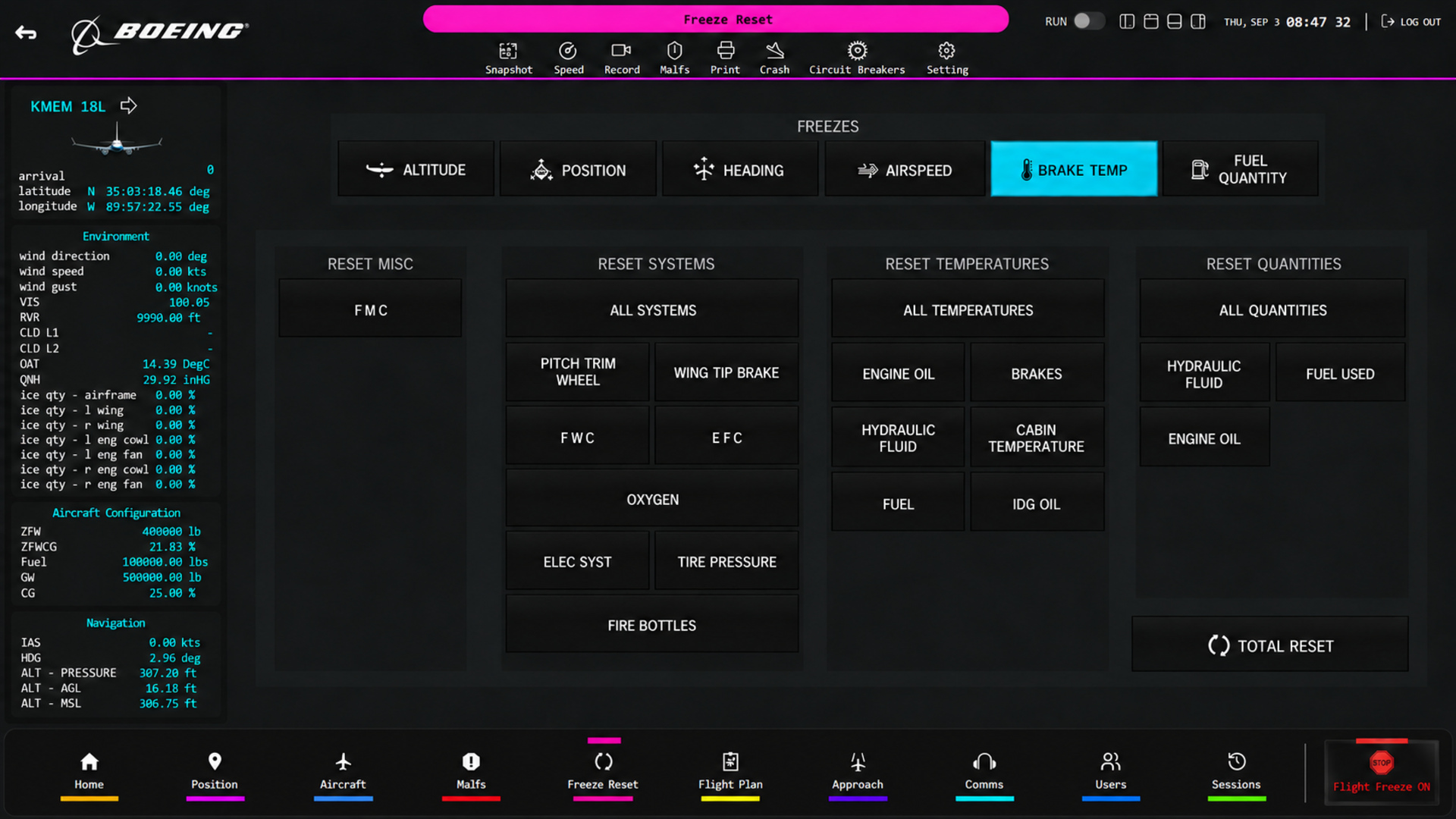 SKYE IOS freeze and reset controls